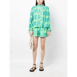 Rhode Clover Block Green Blue Louisa Long Sleeve Blouse Top Women's Size XS